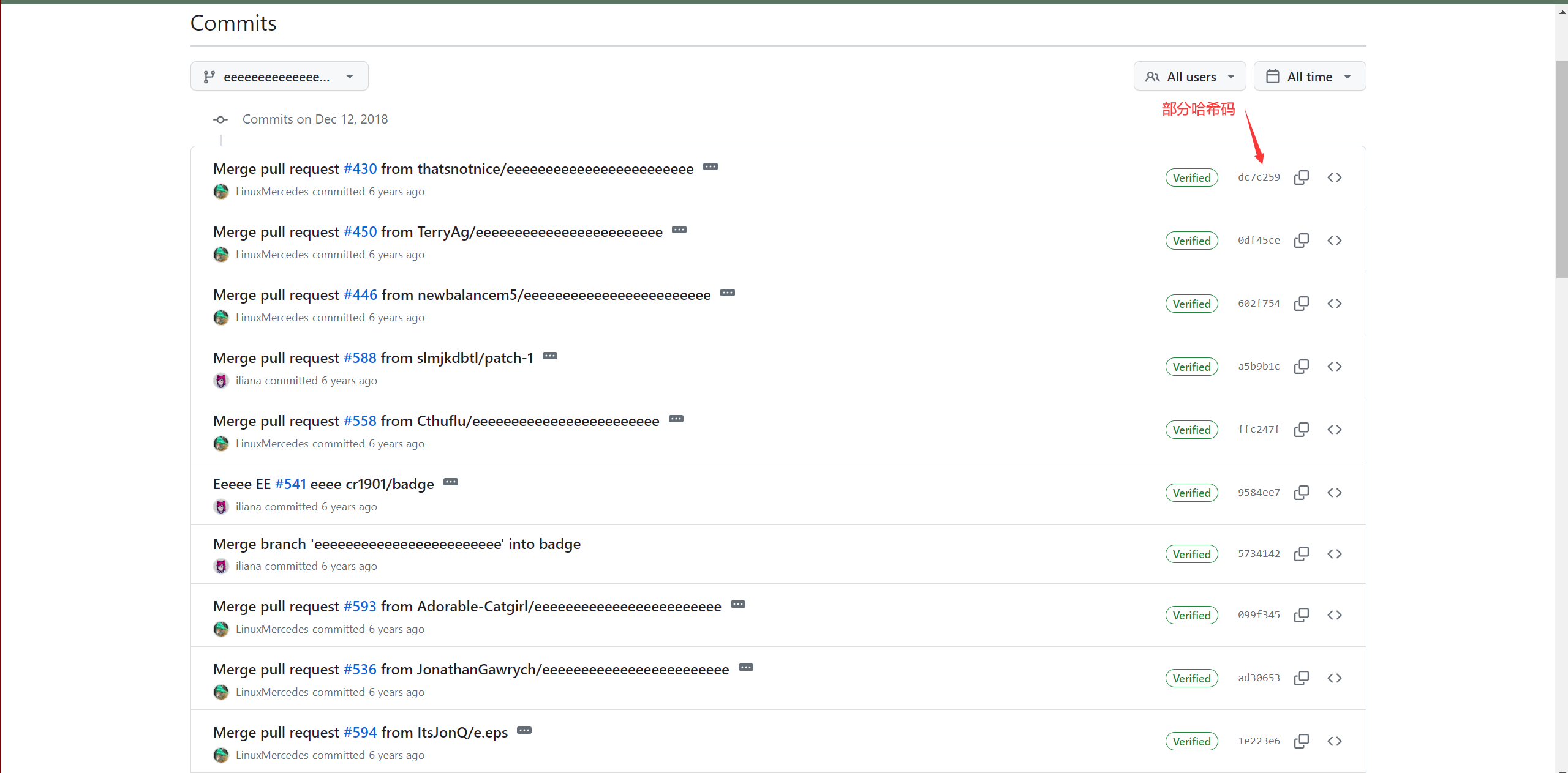 HashCode of Historical Commits